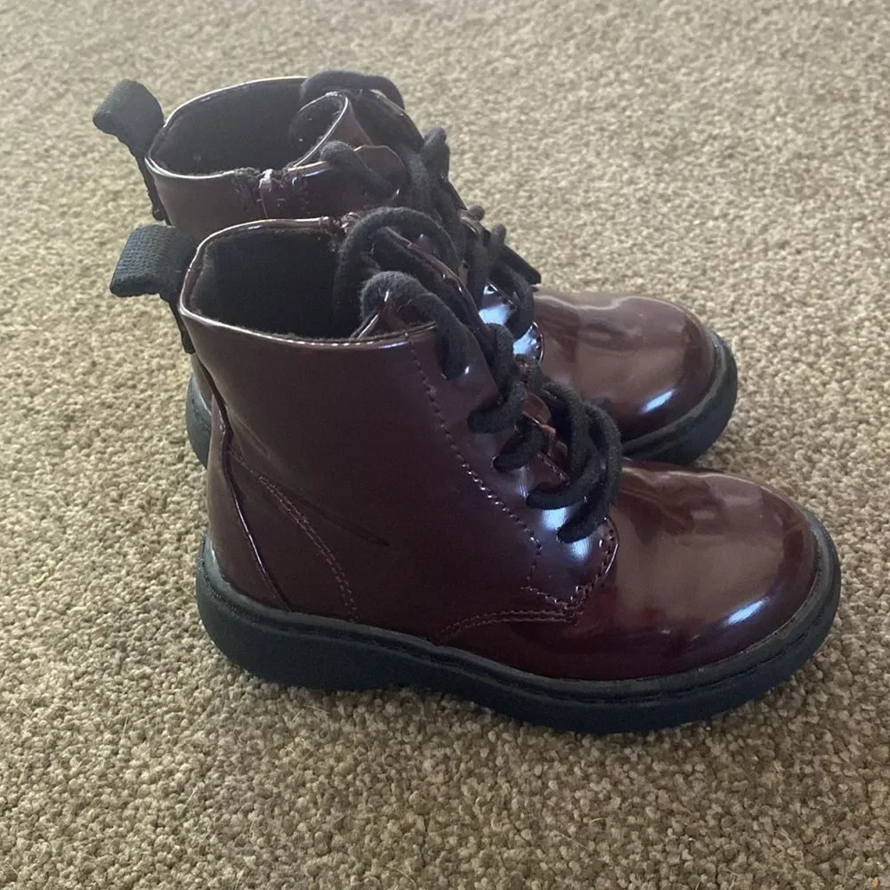 Zara Toddler Plum Purple Patent Faux Leather Combat Boots